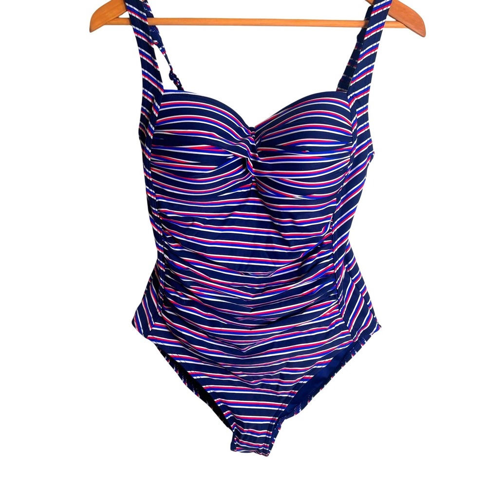 Niptuck Swim Womens Swimsuit Sz 8 Striped One Piece Multi Fit Cup Red White Blue